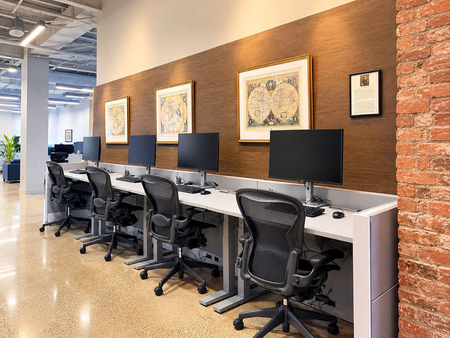 The Hondius Capital Management office in South Norwalk, with antique maps above the trading desks